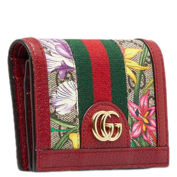 グッチ オフィディアGG フローラ 二つ折り財布 ベージュ レッド PVC レザー レディース GUCCI 【中古】