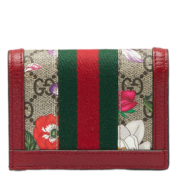 グッチ オフィディアGG フローラ 二つ折り財布 ベージュ レッド PVC レザー レディース GUCCI 【中古】