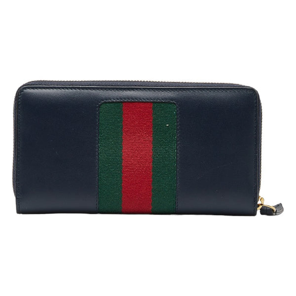 グッチ シルヴィ エンブロイダリー GINZA 2017 長財布 ラウンドファスナー 476083 ネイビー マルチカラー レザー レディース GUCCI 【中古】