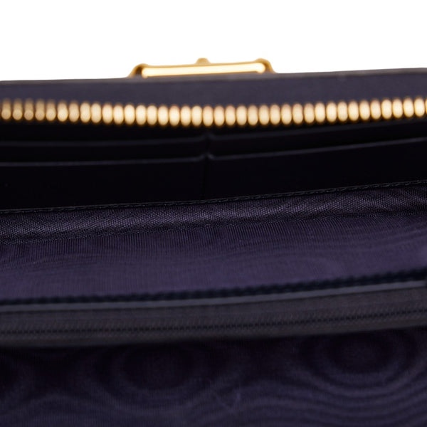 グッチ シルヴィ エンブロイダリー GINZA 2017 長財布 ラウンドファスナー 476083 ネイビー マルチカラー レザー レディース GUCCI 【中古】