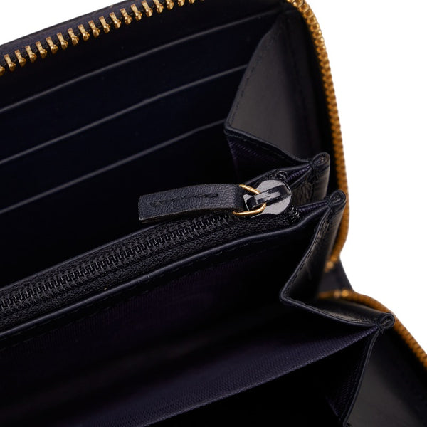 グッチ シルヴィ エンブロイダリー GINZA 2017 長財布 ラウンドファスナー 476083 ネイビー マルチカラー レザー レディース GUCCI 【中古】