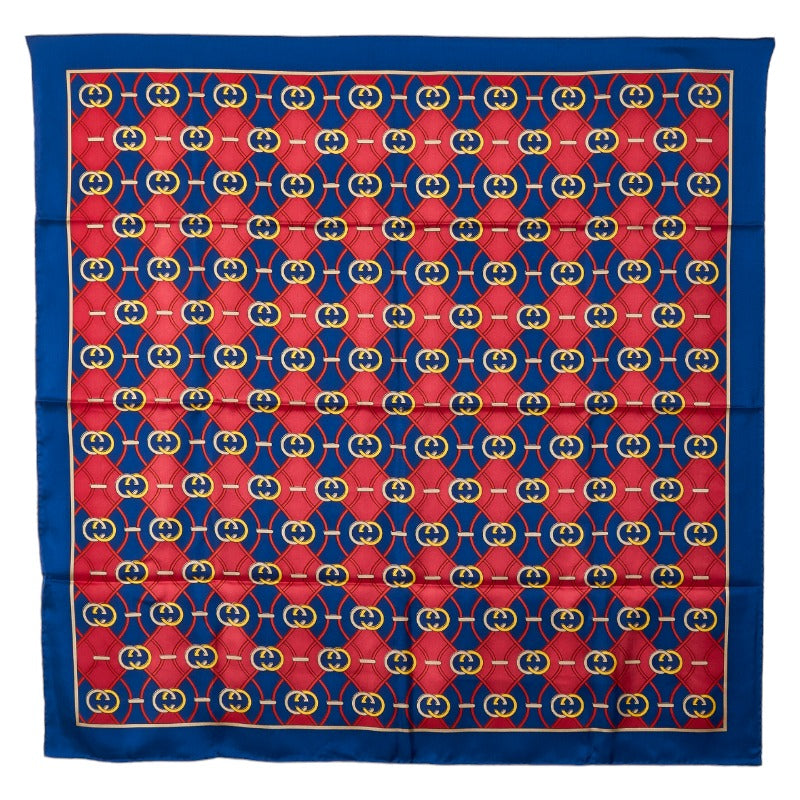 グッチ GG 総柄 スカーフ ブルー レッド マルチカラー シルク レディース GUCCI 【中古】