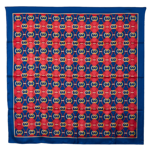 グッチ GG 総柄 スカーフ ブルー レッド マルチカラー シルク レディース GUCCI 【中古】