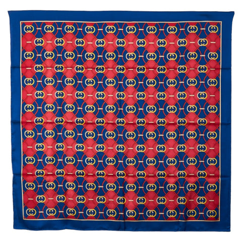 グッチ GG 総柄 スカーフ ブルー レッド マルチカラー シルク レディース GUCCI 【中古】