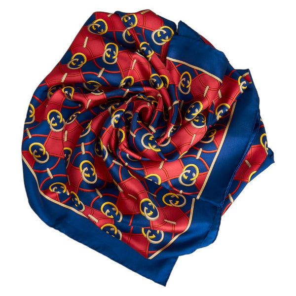 グッチ GG 総柄 スカーフ ブルー レッド マルチカラー シルク レディース GUCCI 【中古】
