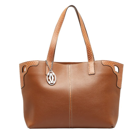 カルティエ マルチェロ ドゥMM ハンドバッグ トートバッグ ブラウン レザー レディース CARTIER 【中古】