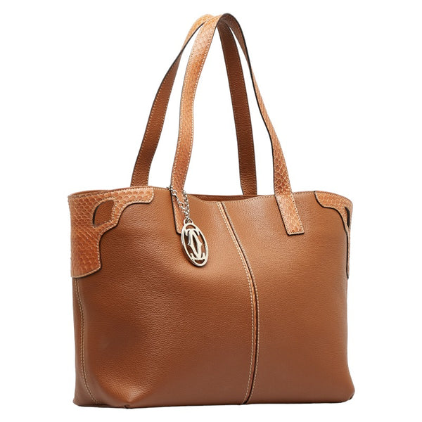 カルティエ マルチェロ ドゥMM ハンドバッグ トートバッグ ブラウン レザー レディース CARTIER 【中古】