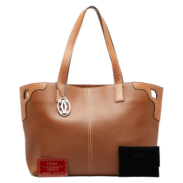 カルティエ マルチェロ ドゥMM ハンドバッグ トートバッグ ブラウン レザー レディース CARTIER 【中古】