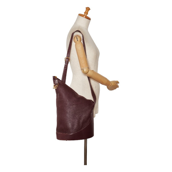 ロエベ アナグラム アントン ゴールド金具 斜め掛け ショルダーバッグ ボルドー ワインレッド レザー レディース LOEWE 【中古】