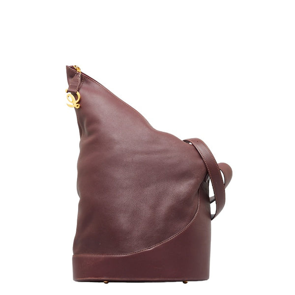 ロエベ アナグラム アントン ゴールド金具 斜め掛け ショルダーバッグ ボルドー ワインレッド レザー レディース LOEWE 【中古】