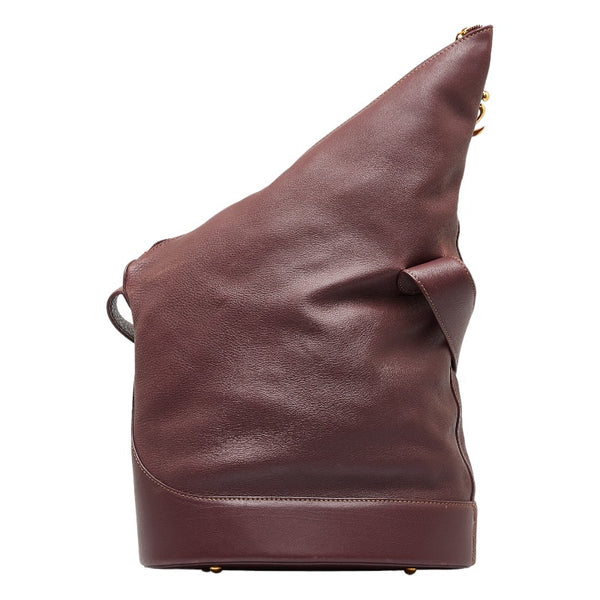 ロエベ アナグラム アントン ゴールド金具 斜め掛け ショルダーバッグ ボルドー ワインレッド レザー レディース LOEWE 【中古】