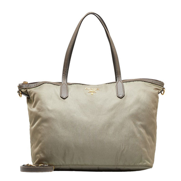 プラダ ゴールド金具 ハンドバッグ ショルダーバッグ 2WAY カーキ グレー ナイロン レザー レディース PRADA 【中古】