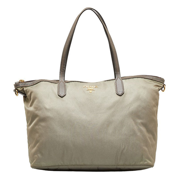 プラダ ゴールド金具 ハンドバッグ ショルダーバッグ 2WAY カーキ グレー ナイロン レザー レディース PRADA 【中古】