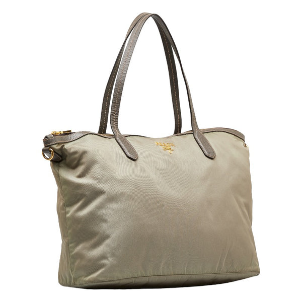 プラダ ゴールド金具 ハンドバッグ ショルダーバッグ 2WAY カーキ グレー ナイロン レザー レディース PRADA 【中古】