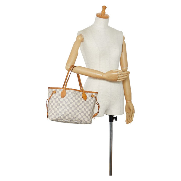 ルイ ヴィトン ダミエ アズール ネヴァーフルPM トートバッグ ショルダーバッグ N51110 ホワイト PVC レザー レディース LOUIS VUITTON 【中古】