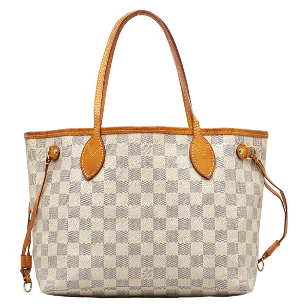 ルイ ヴィトン ダミエ アズール ネヴァーフルPM トートバッグ ショルダーバッグ N51110 ホワイト PVC レザー レディース LOUIS VUITTON 【中古】