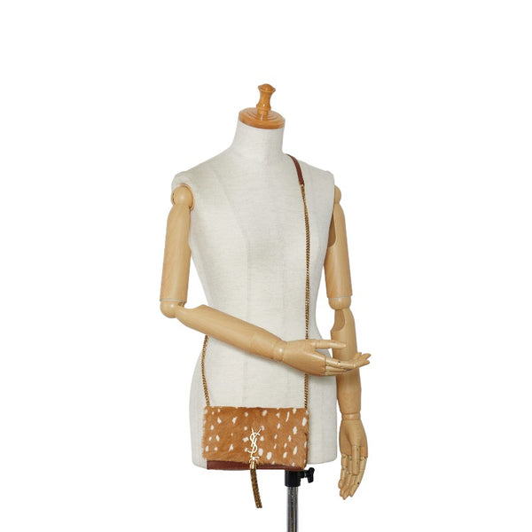 サンローラン ケイト チェーン ウォレット ミニショルダーバッグ GUE452159 ブラウン ハラコ レザー レディース SAINT LAURENT 【中古】