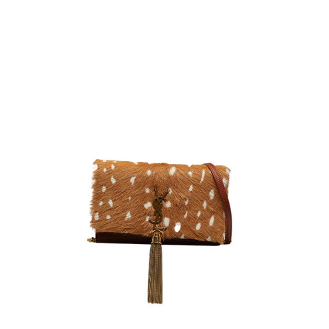 サンローラン ケイト チェーン ウォレット ミニショルダーバッグ GUE452159 ブラウン ハラコ レザー レディース SAINT LAURENT 【中古】