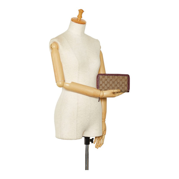 グッチ GG キャンバス 長財布 ラウンドファスナー 323397 ベージュ ワインレッド キャンバス レザー レディース GUCCI 【中古】