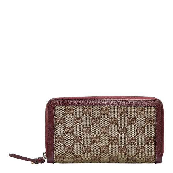グッチ GG キャンバス 長財布 ラウンドファスナー 323397 ベージュ ワインレッド キャンバス レザー レディース GUCCI 【中古】