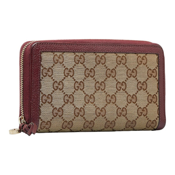 グッチ GG キャンバス 長財布 ラウンドファスナー 323397 ベージュ ワインレッド キャンバス レザー レディース GUCCI 【中古】