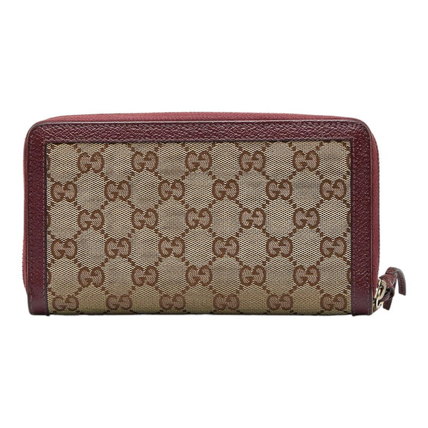 グッチ GG キャンバス 長財布 ラウンドファスナー 323397 ベージュ ワインレッド キャンバス レザー レディース GUCCI 【中古】