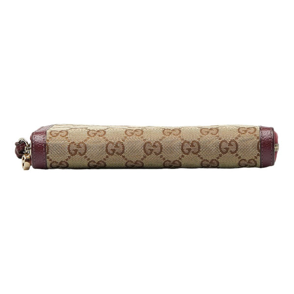 グッチ GG キャンバス 長財布 ラウンドファスナー 323397 ベージュ ワインレッド キャンバス レザー レディース GUCCI 【中古】