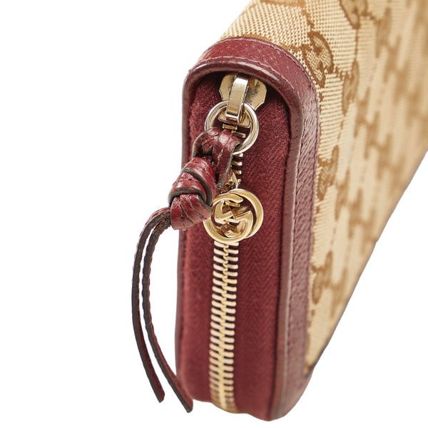 グッチ GG キャンバス 長財布 ラウンドファスナー 323397 ベージュ ワインレッド キャンバス レザー レディース GUCCI 【中古】
