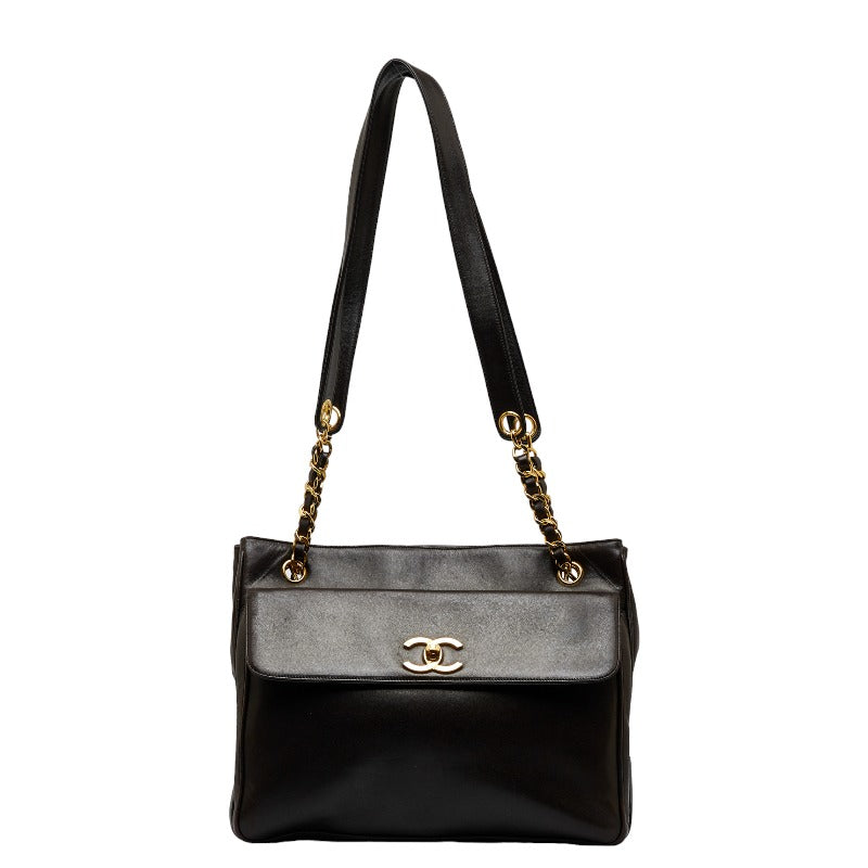 シャネル ココマーク ゴールド金具 チェーン ショルダーバッグ トートバッグ ブラック ラムスキン レディース CHANEL 【中古】
