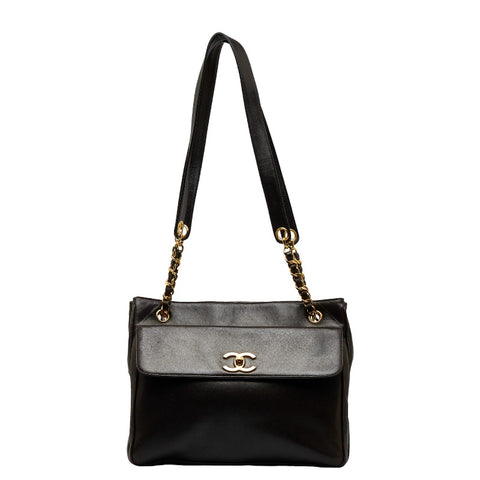 シャネル ココマーク ゴールド金具 チェーン ショルダーバッグ トートバッグ ブラック ラムスキン レディース CHANEL 【中古】
