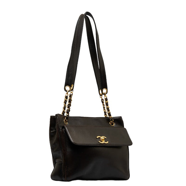 シャネル ココマーク ゴールド金具 チェーン ショルダーバッグ トートバッグ ブラック ラムスキン レディース CHANEL 【中古】