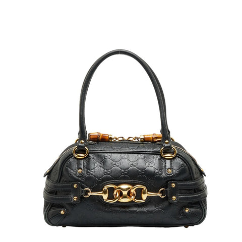 グッチ グッチシマ ホースビット バンブー ゴールド金具 ハンドバッグ ミニボストンバッグ 159399 ブラック レザー レディース GUCCI 【中古】