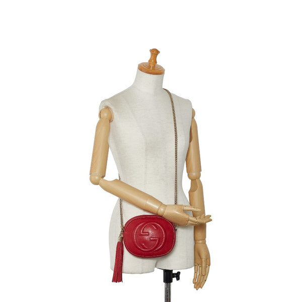 グッチ インターロッキングG ソーホー タッセル  チェーン ショルダーバッグ 353965 レッド レザー レディース GUCCI 【中古】