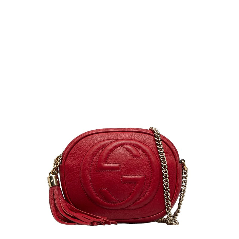 グッチ インターロッキングG ソーホー タッセル  チェーン ショルダーバッグ 353965 レッド レザー レディース GUCCI 【中古】