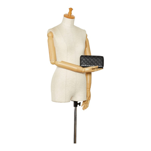 グッチ グッチシマ ラウンドファスナー 長財布 307987 ブラック レザー レディース GUCCI 【中古】