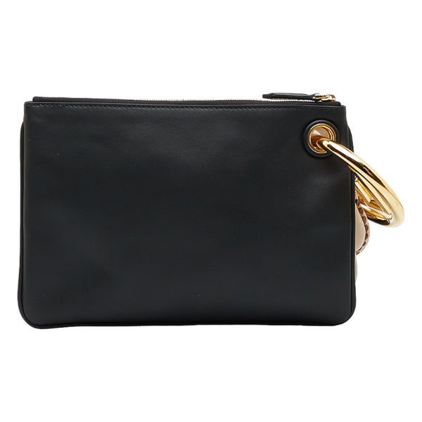 フェンディ トリプレット クラッチバッグ ポーチ 8BS001 ベージュ ブラック レザー パイソン レディース FENDI 【中古】