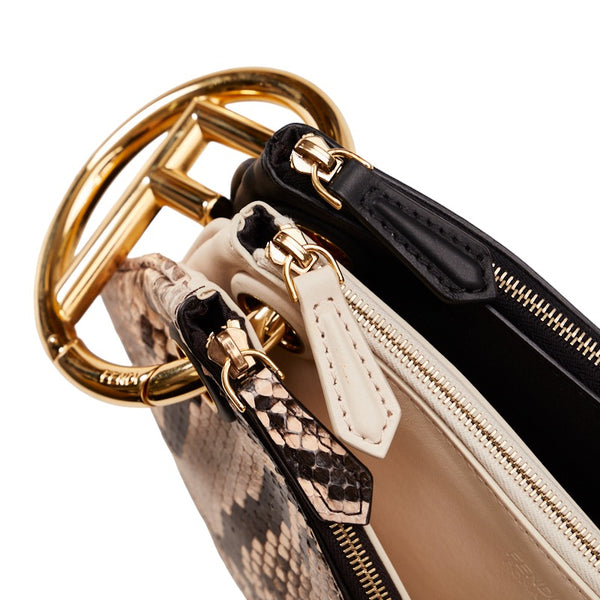 フェンディ トリプレット クラッチバッグ ポーチ 8BS001 ベージュ ブラック レザー パイソン レディース FENDI 【中古】