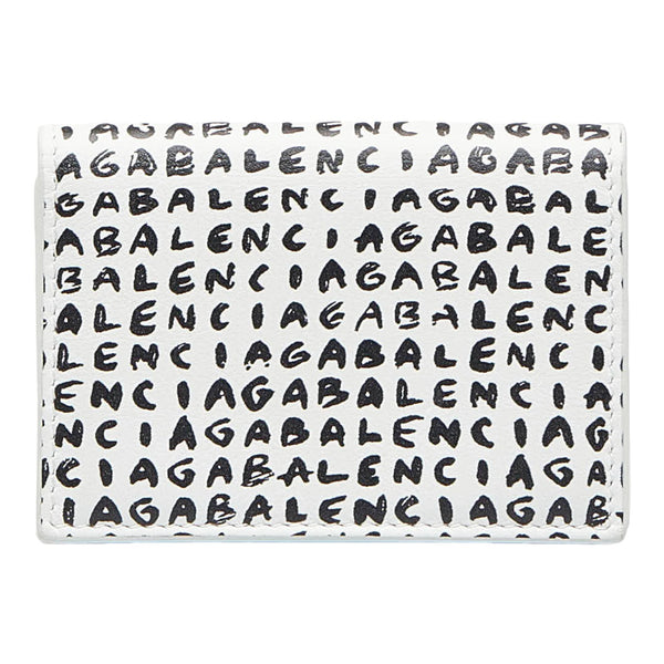 バレンシアガ ロゴ キャッシュミニ 三つ折り財布 コンパクトウォレット ホワイト ブラック レザー レディース BALENCIAGA 【中古】