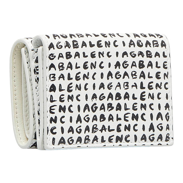 バレンシアガ ロゴ キャッシュミニ 三つ折り財布 コンパクトウォレット ホワイト ブラック レザー レディース BALENCIAGA 【中古】