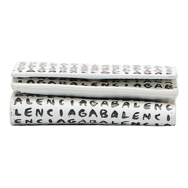 バレンシアガ ロゴ キャッシュミニ 三つ折り財布 コンパクトウォレット ホワイト ブラック レザー レディース BALENCIAGA 【中古】