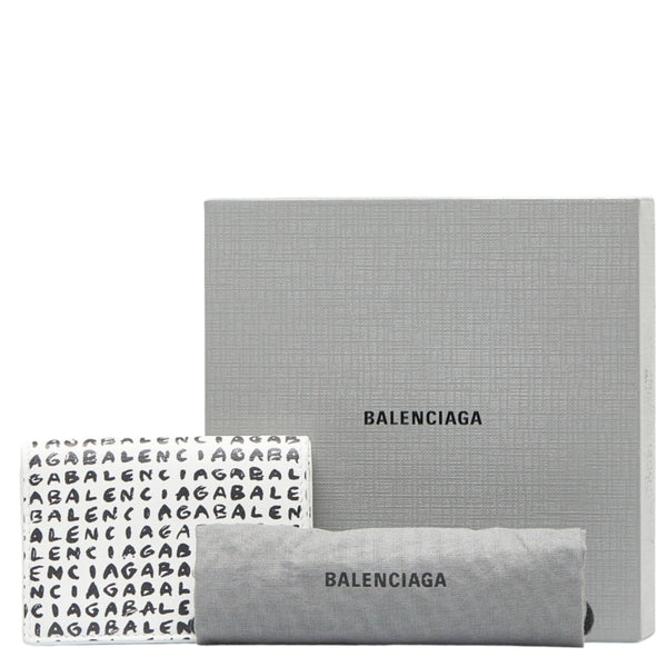 バレンシアガ ロゴ キャッシュミニ 三つ折り財布 コンパクトウォレット ホワイト ブラック レザー レディース BALENCIAGA 【中古】
