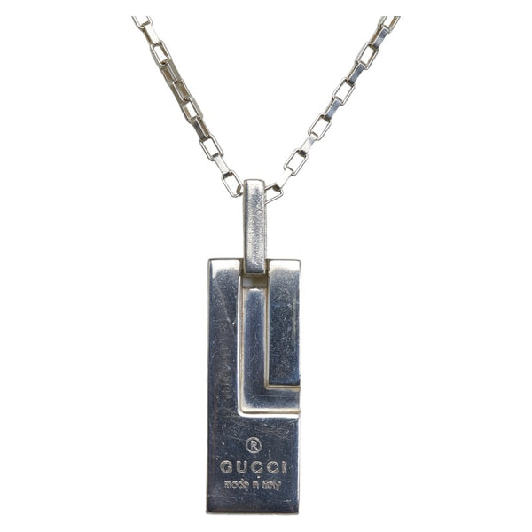 グッチ ロゴ Gプレート チェーン ネックレス シルバー メタル レディース GUCCI 【中古】