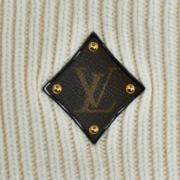 ルイ ヴィトン ビーニー LV ニットキャップ M76707 ブロン ホワイト ウール PVC レザー レディース LOUIS VUITTON 【中古】