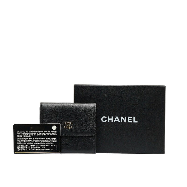 シャネル ココマーク 三つ折り財布 A13456 ブラック カーフ レディース CHANEL 【中古】