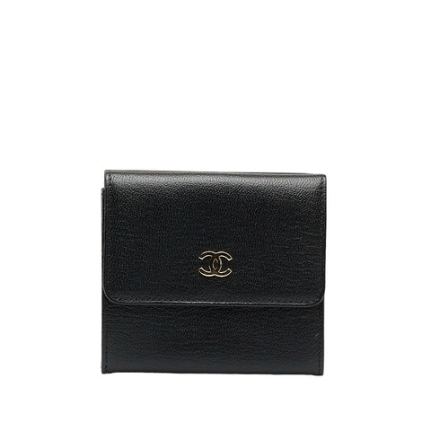 シャネル ココマーク 三つ折り財布 A13456 ブラック カーフ レディース CHANEL 【中古】