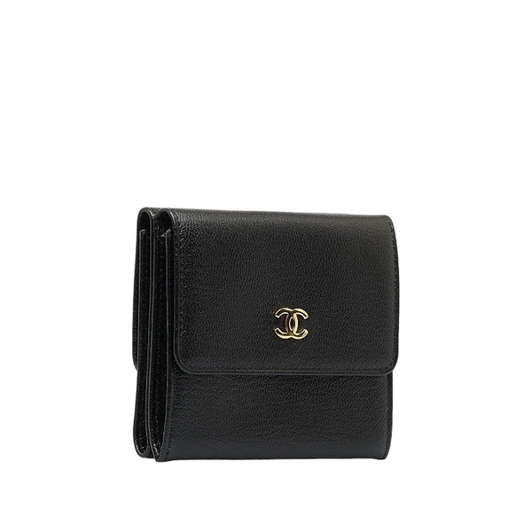 シャネル ココマーク 三つ折り財布 A13456 ブラック カーフ レディース CHANEL 【中古】