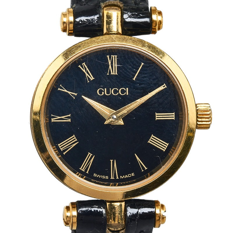 グッチ ヴィンテージ 腕時計 GQ2000 クオーツ ブラック文字盤 ステンレス レザー レディース GUCCI 【中古】