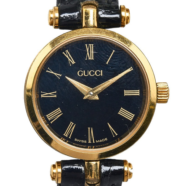 グッチ ヴィンテージ 腕時計 GQ2000 クオーツ ブラック文字盤 ステンレス レザー レディース GUCCI 【中古】