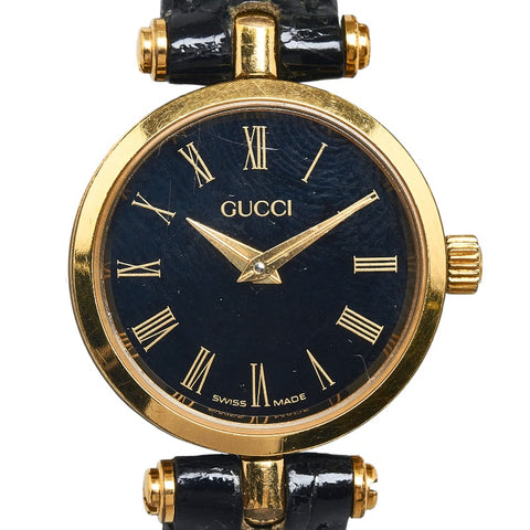 グッチ ヴィンテージ 腕時計 GQ2000 クオーツ ブラック文字盤 ステンレス レザー レディース GUCCI 【中古】