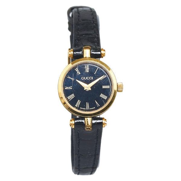 グッチ ヴィンテージ 腕時計 GQ2000 クオーツ ブラック文字盤 ステンレス レザー レディース GUCCI 【中古】